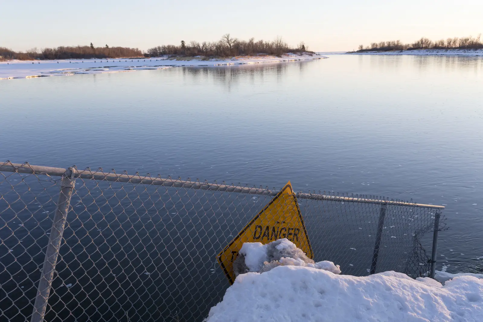 Looking west from the Fairford River Water Control Structure, at the channel connecting Lake Manitoba to the Fairford River.